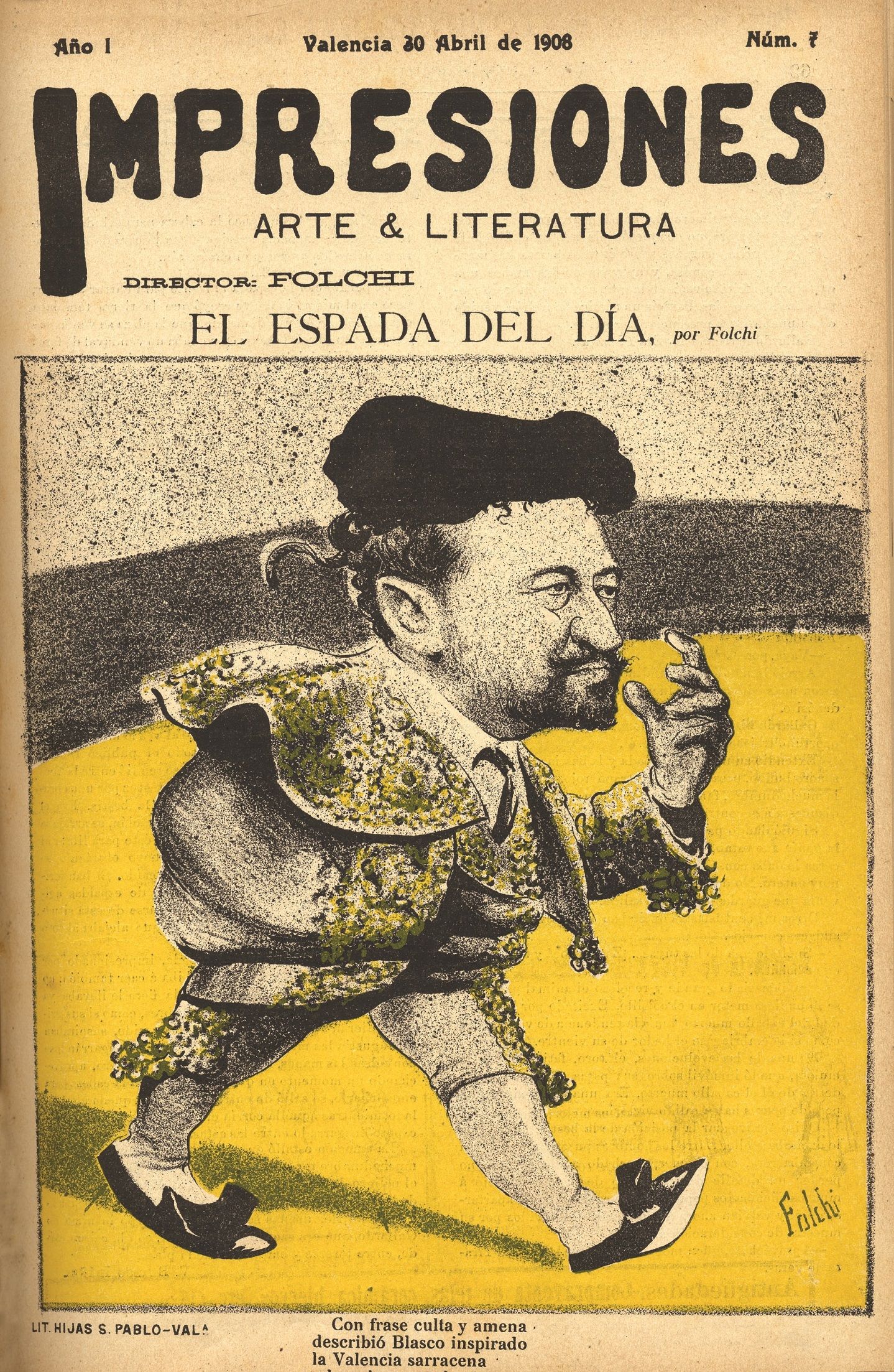 Caricatura hecha por Folchi a Blasco Ibáñez en una edición de