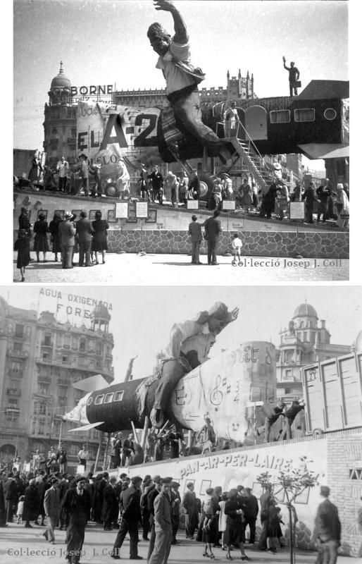 Fuente: C. de DOCUMENTACIÓ Autories/Autor fotografia: Anònim. Autor reflectit: Baró, Francisco. Titol: Pan-Ar-per-l'Aire & Com. Comissió: Caudillo (So Quelo). Any: 1945. material fotogràfic. Notes: Col·lecció Josep J. Coll.