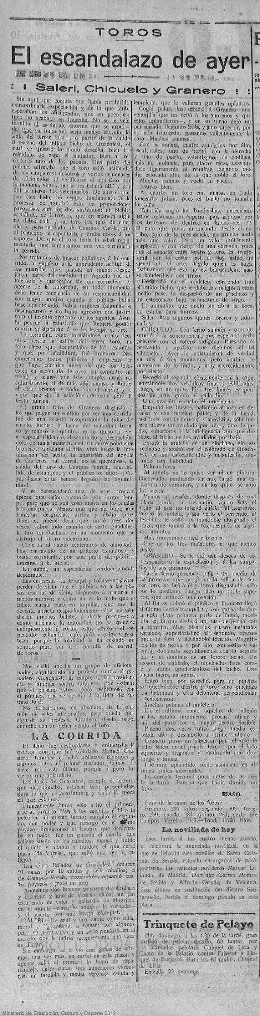 Fuente: http://prensahistorica.mcu.es/. Trozo de recorte extraído de "El Pueblo" : diario republicano de Valencia - Año XXVIII Número 10415 - 1921 marzo 20 (20/03/1921). El recorte pertenece a la 2ª página.