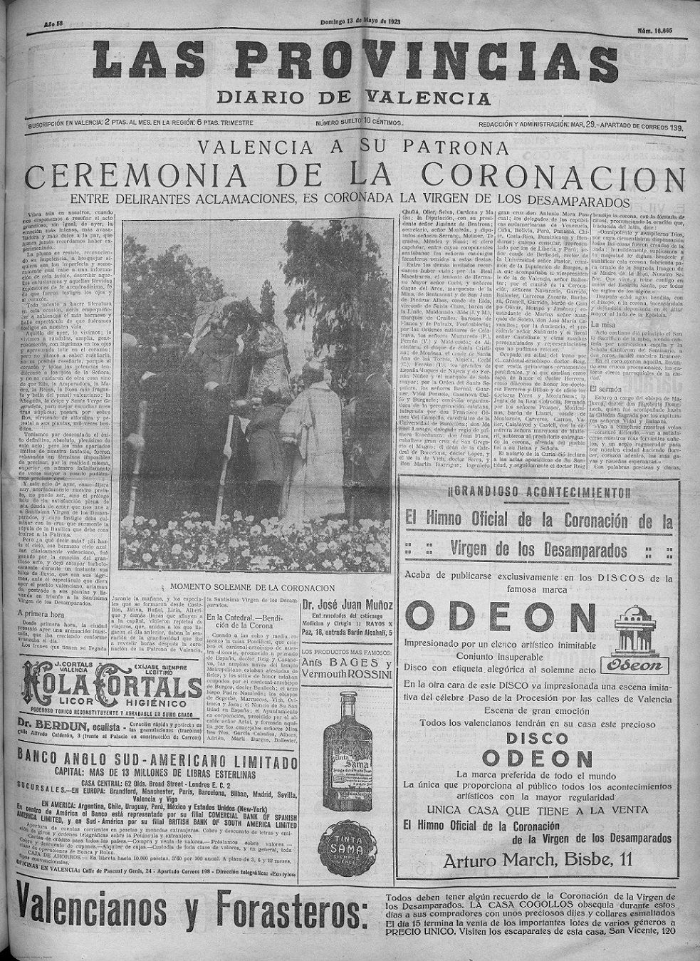 'Las Provincias : diario de Valencia: Número 16665 - 1923 mayo 13 (13/05/1923)