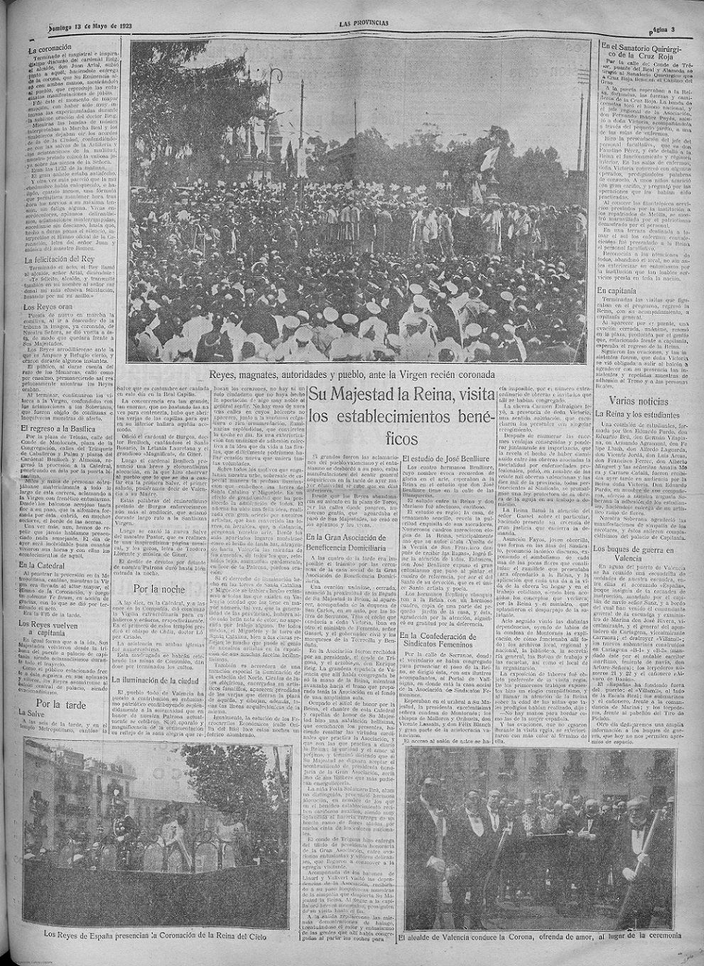 Página 2, al día siguiente de la Coronación, 'Las Provincias : diario de Valencia: Año 58 Número 16665 - 1923 mayo 13 (13/05/1923)