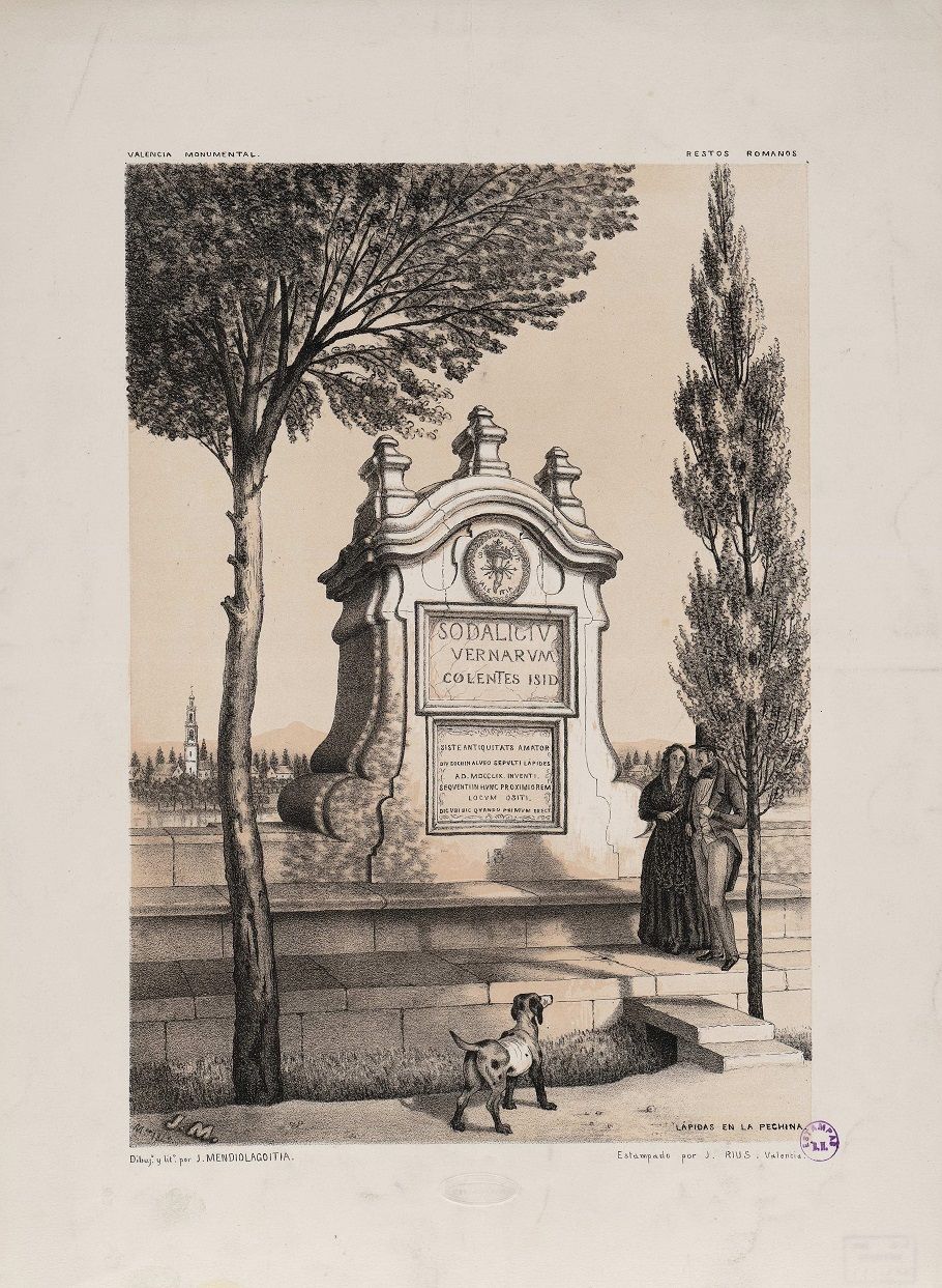 LÁPIDAS EN LA PECHINA Dibuj. y lit. por J. Mendiolagoitia Autor Mendiolagoitia, J. (s. XIX) Rius, J.- Fecha 1849. Estampado por J. Rius (Biblioteca Digital Hispánica - Biblioteca Nacional de España).
