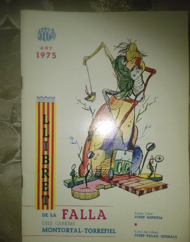Llibret de la falla Montortal Torrefiel 1975 donde puede verse el boceto de la falla de aquel año. Fuente: todocoleccion.net