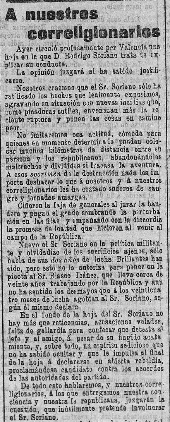 Fragmento de la respuesta de la redacción de "El Pueblo": diario republicano de Valencia (18/02/1903).