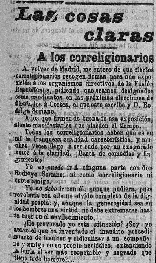 Fragmento de la contestación de Blasco Ibáñez. El Pueblo : diario republicano de Valencia (24/02/1903).