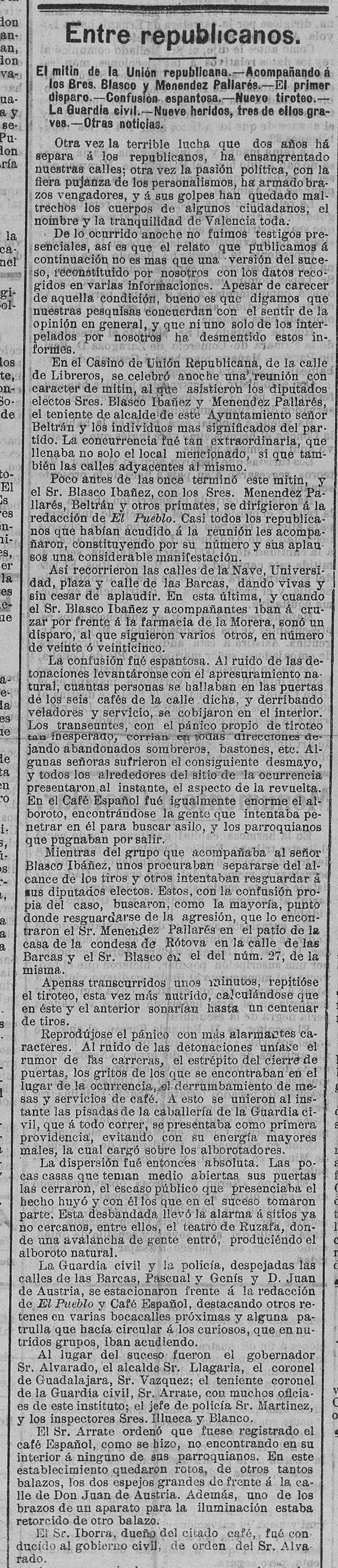 Atentado del 11 de septiembre de 1905 (Las Provincias, 12 de septiembre de 1905).
