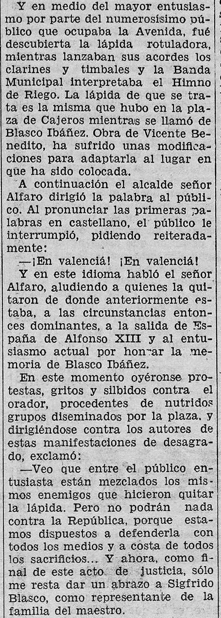 Las Provincias, 15 de abril de 1932 (en referencia a uno de los actos del 14 de abril de 1932).
