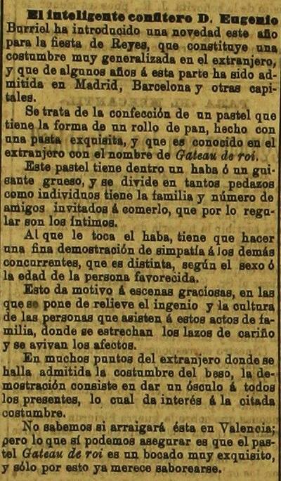 Gâteau des Rois, 4 de enero de 1899 en el Levante, El Mercantil Valenciano