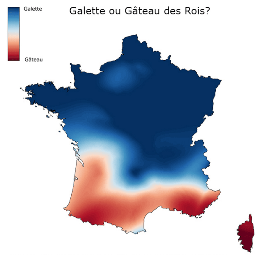 Mapa de tradiciones en Francia entre el Gâteau des Rois y la Galette des Rois. Fuente: http://www.slate.fr/