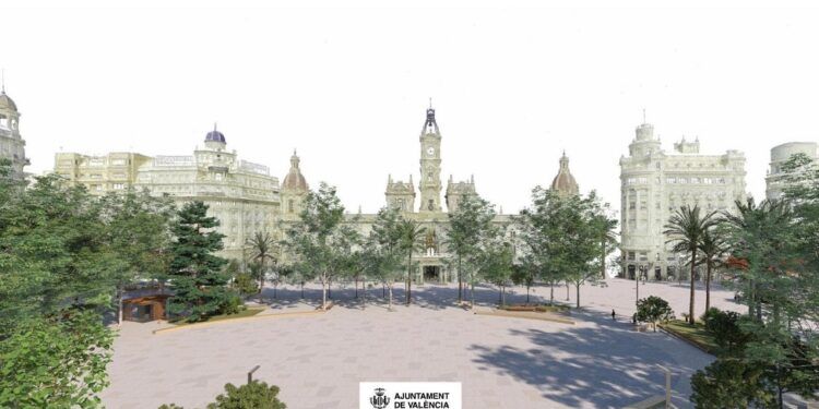 La futura plaza del Ayuntamiento de Valencia será más verde, peatonal y contará con una elipse para la mascletà