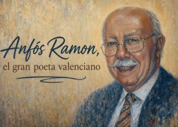 En la imagen Anfós Ramon tomando el retrato creado por Jose Antonio Espinar, el gran muralista valenciano.