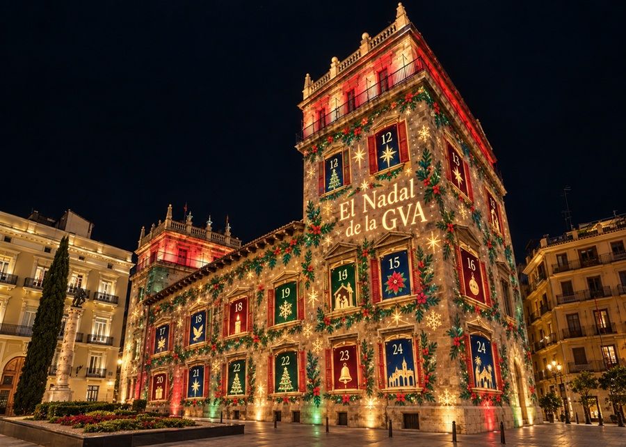 Un calendario de Adviento gigante proyectado, un árbol de 15 metros y actividades infantiles: así será la Navidad del Palau de la Generalitat Valenciana