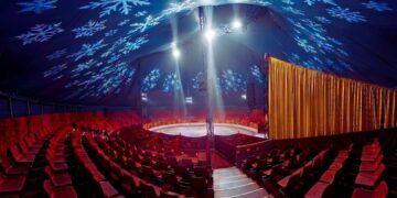 Imagen del interior de la carpa del Gran Circo Monumental Valencia durante sus pruebas. Foto cedida por el circo.