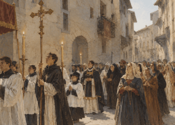 Recreación de una rogativa.